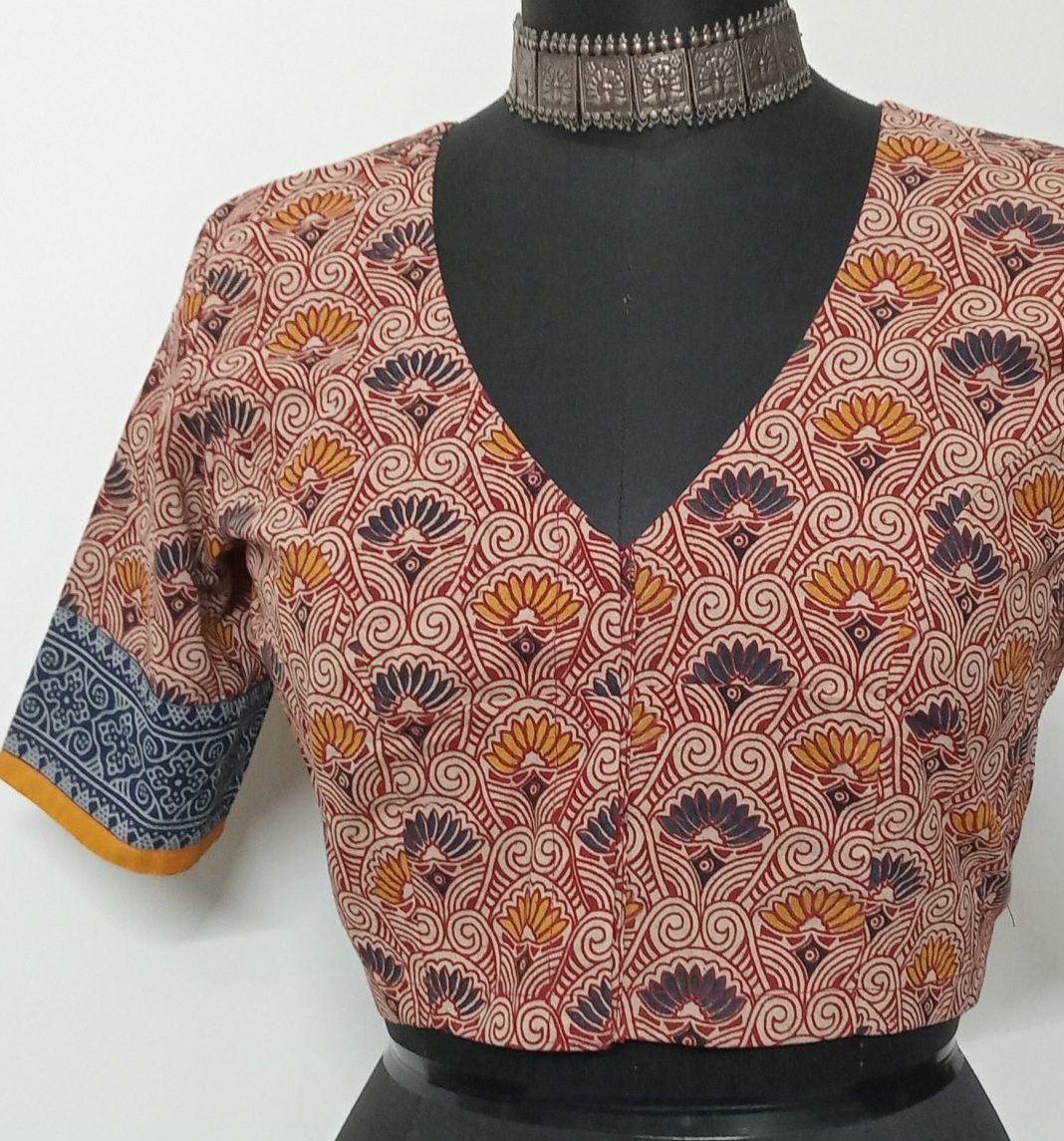 Maroon Mustard Kalamkari Blouse