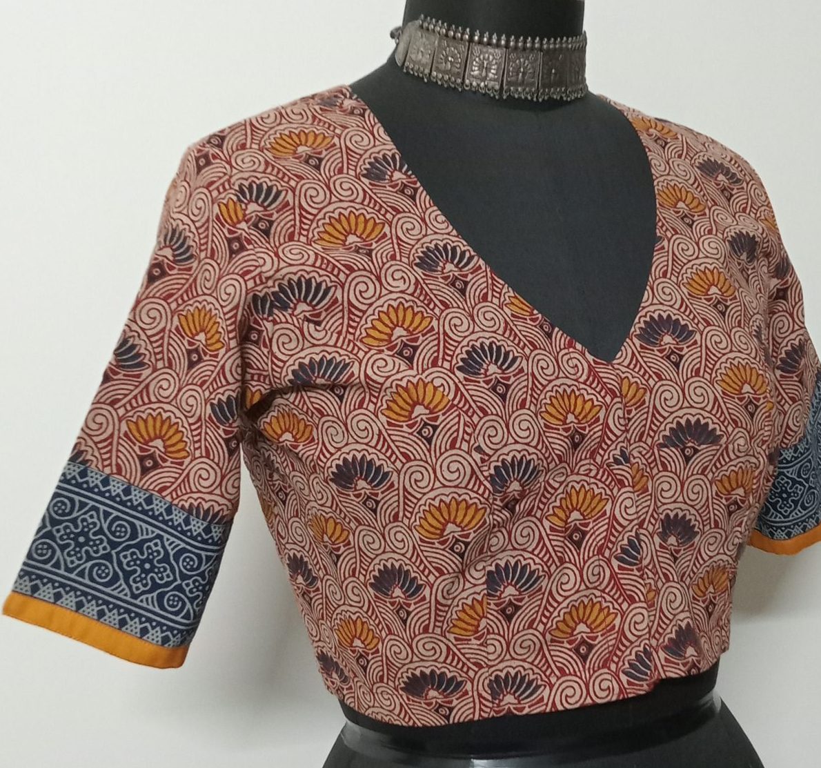 Maroon Mustard Kalamkari Blouse