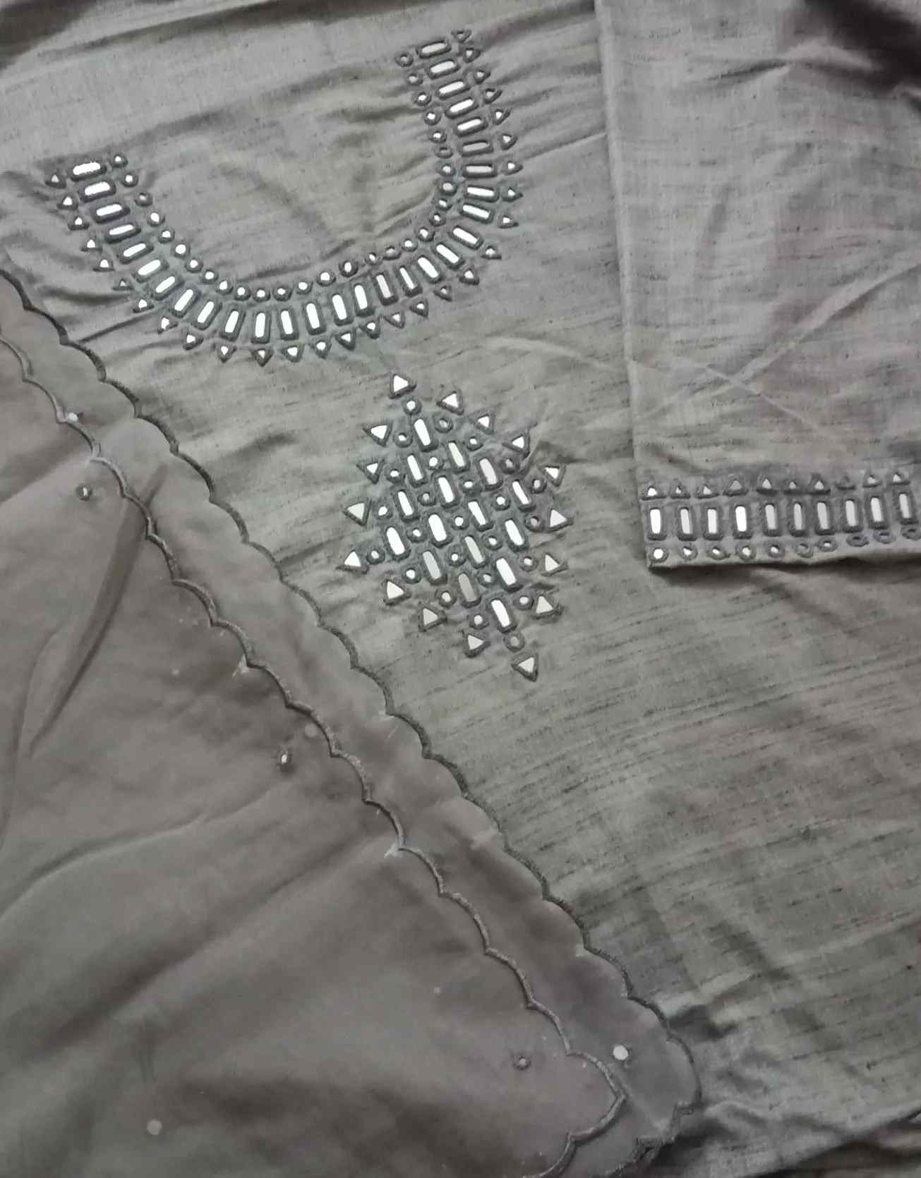 Buy Metallic Grey Mirror Work Suit Set | Godhuli
