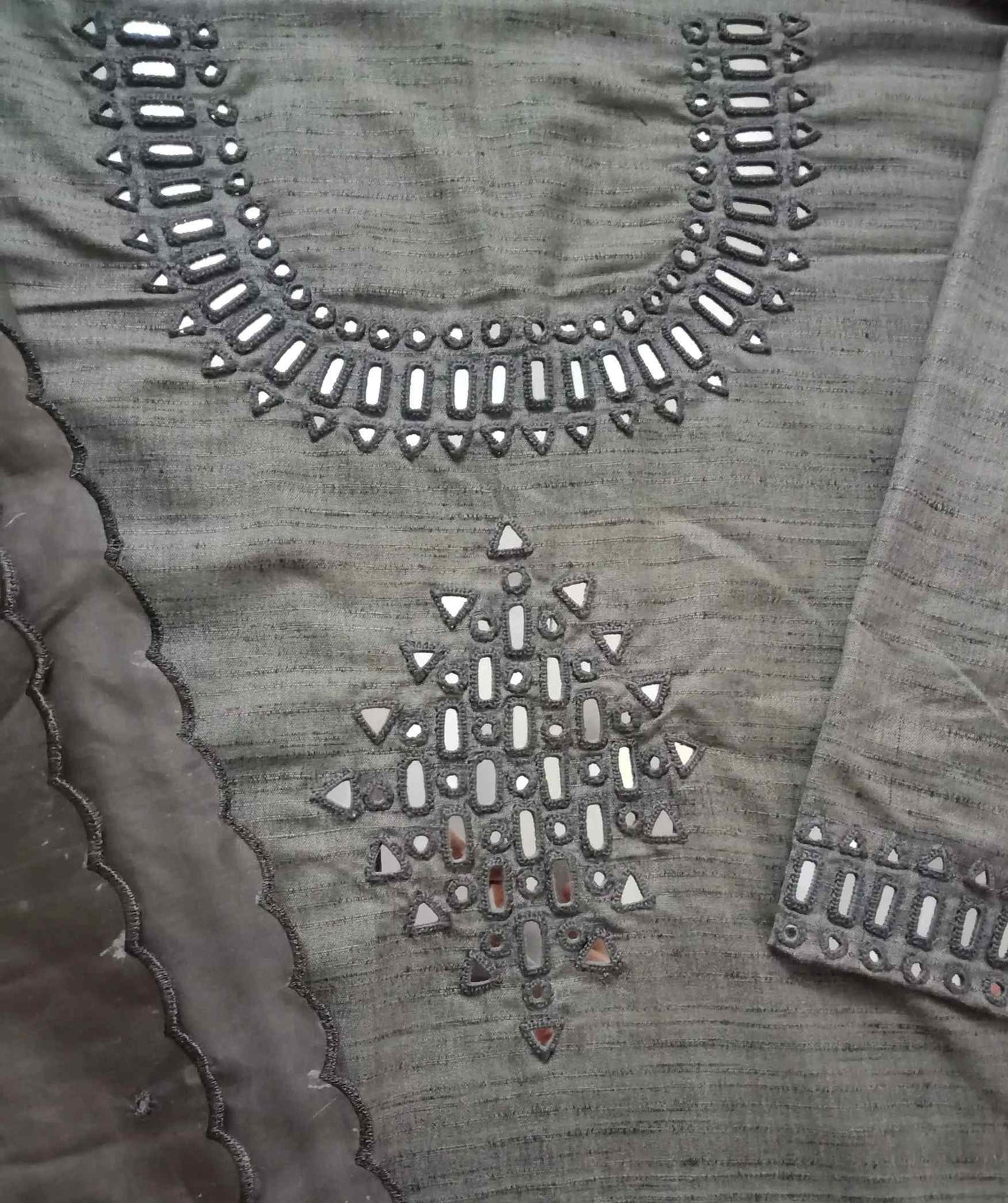 Buy Metallic Grey Mirror Work Suit Set | Godhuli