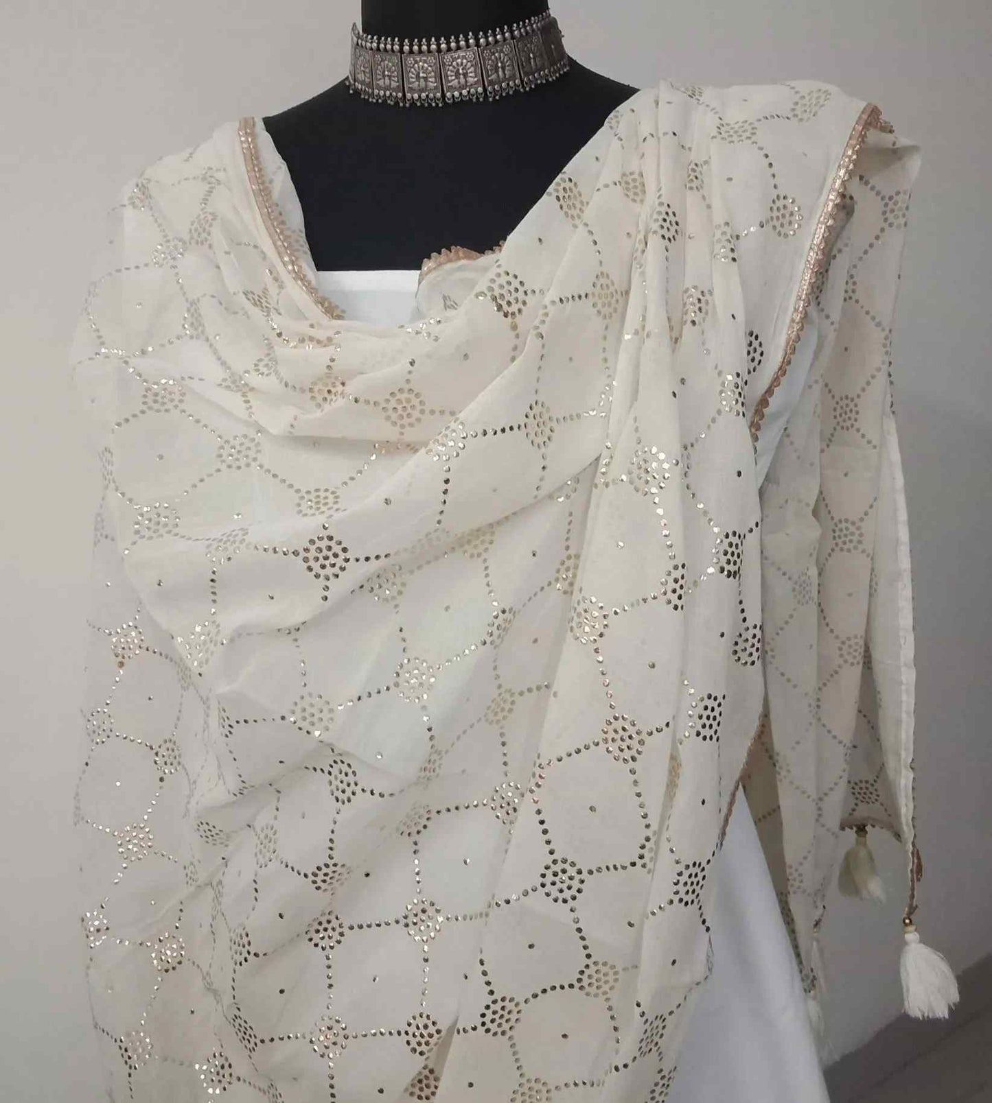 Mukaish Foil Print Mul Dupatta with Jaal