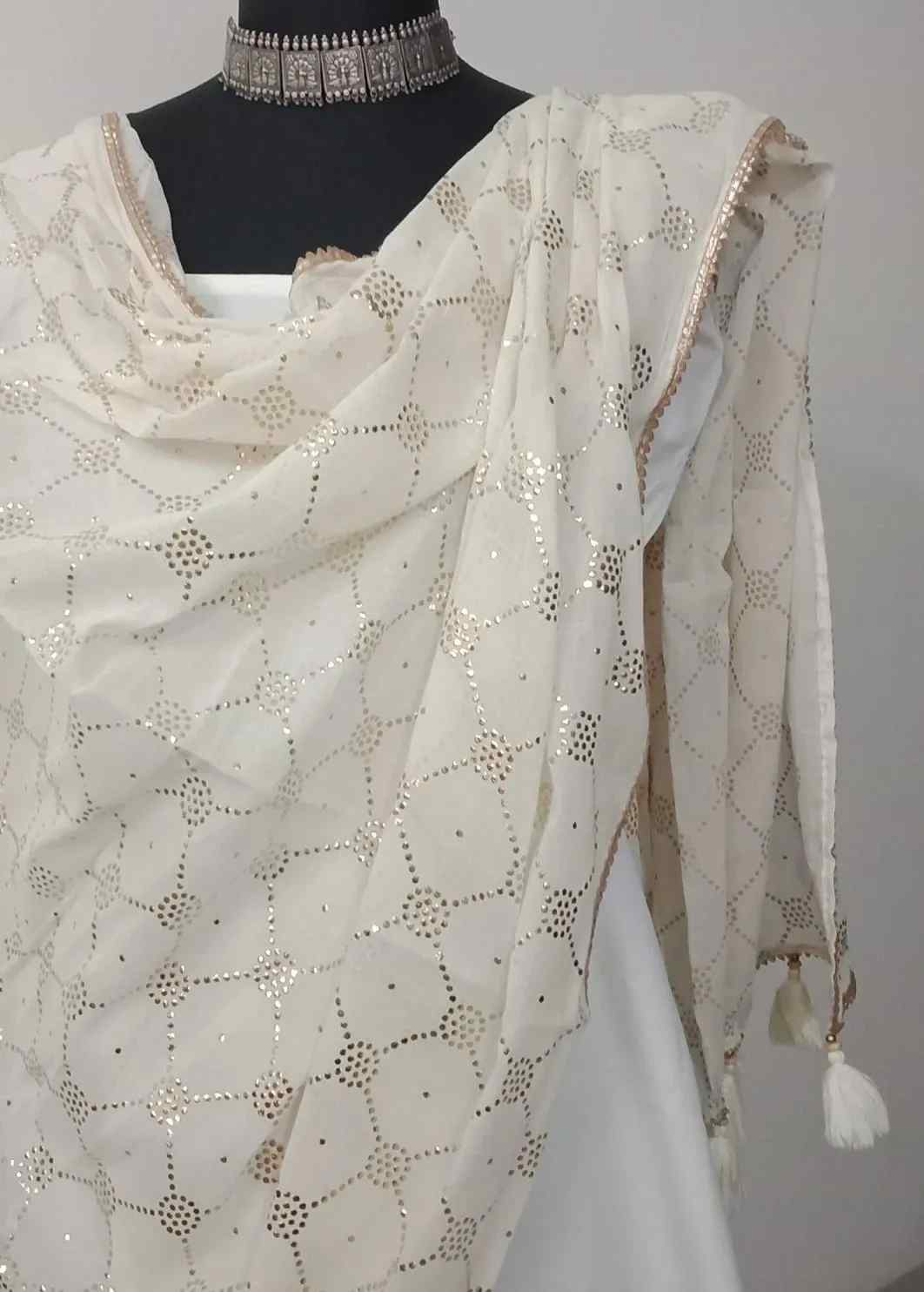 Mukaish Foil Print Mul Dupatta with Jaal