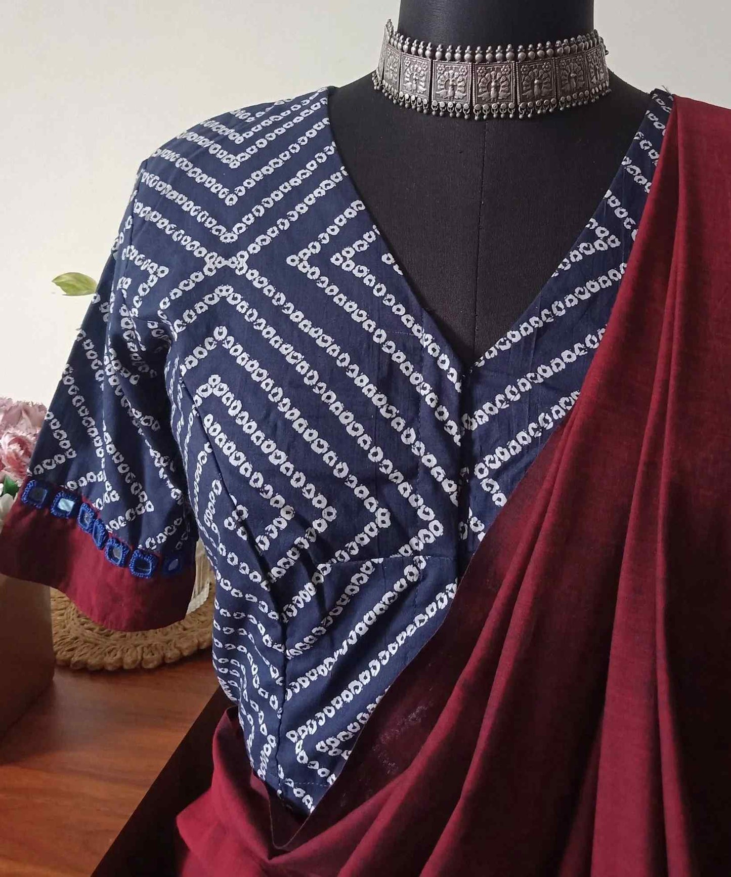 Navy Blue Bandhani Print Blouse