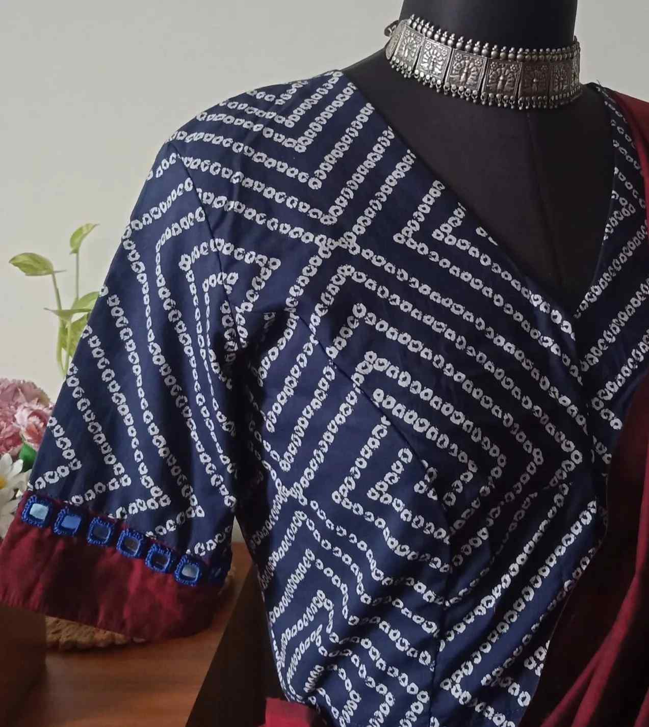 Navy Blue Bandhani Print Blouse