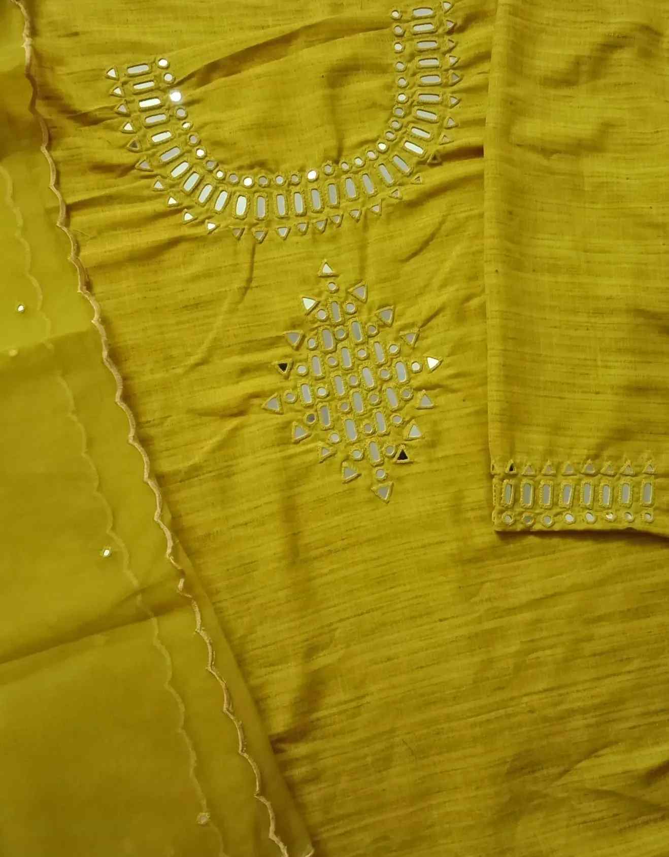 Ochre Yellow Mirror Work Suit Set