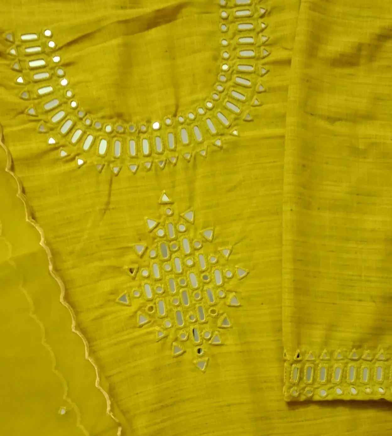 Ochre Yellow Mirror Work Suit Set