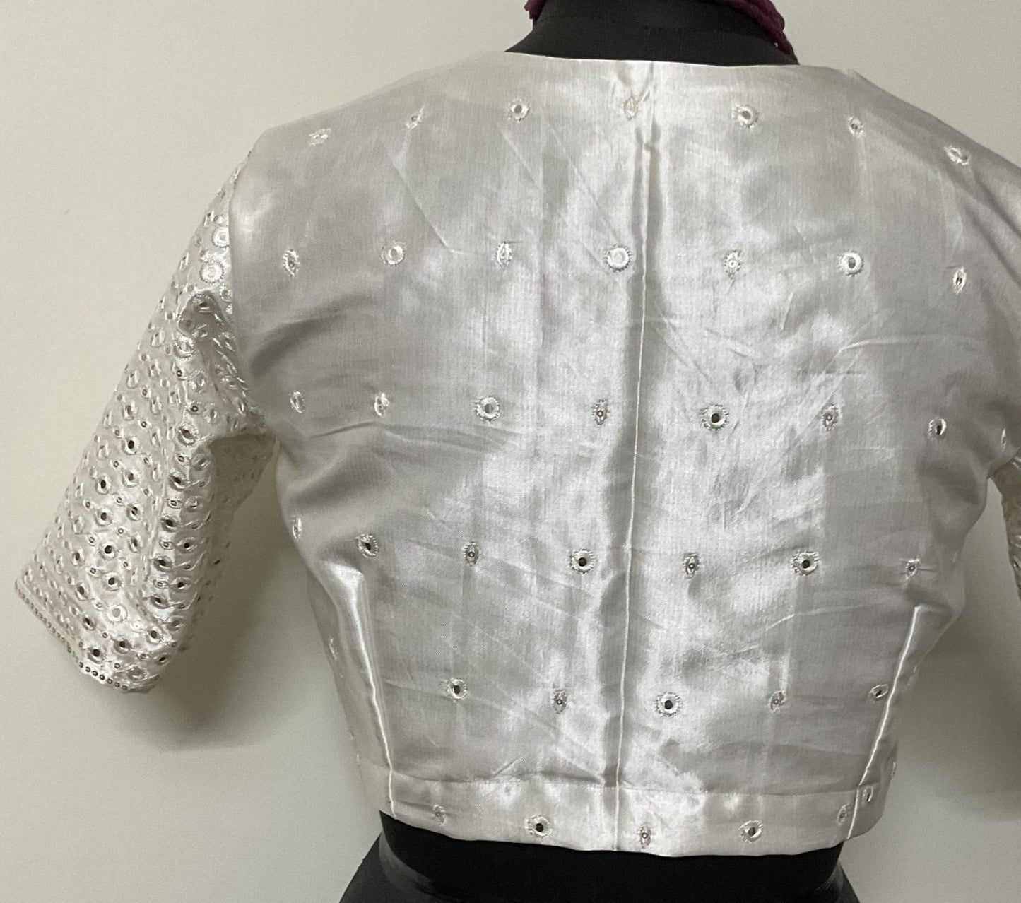 Off White Faux Mirrorwork Gaji Silk Blouse