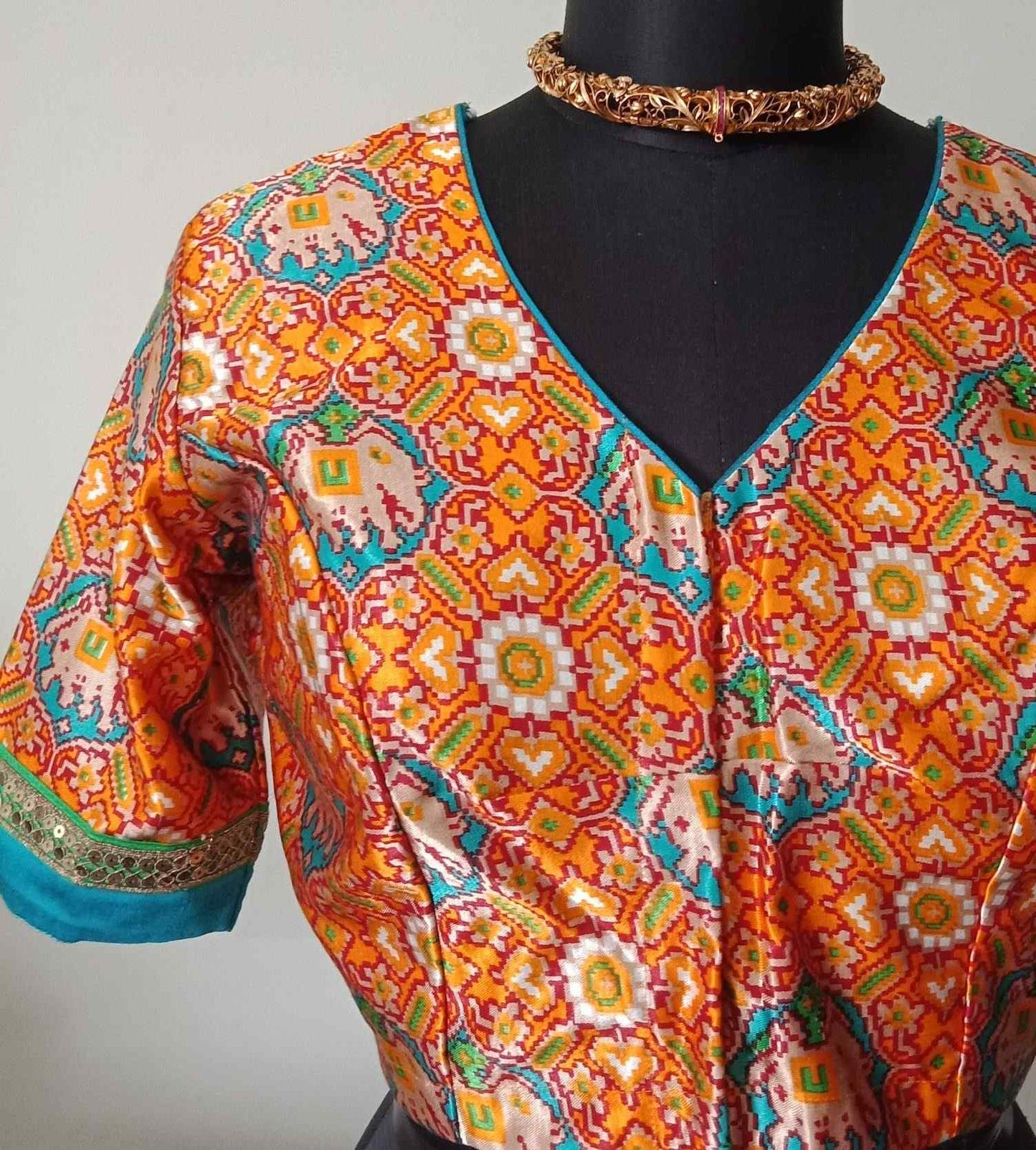 Orange Gaji Silk Patola Blouse
