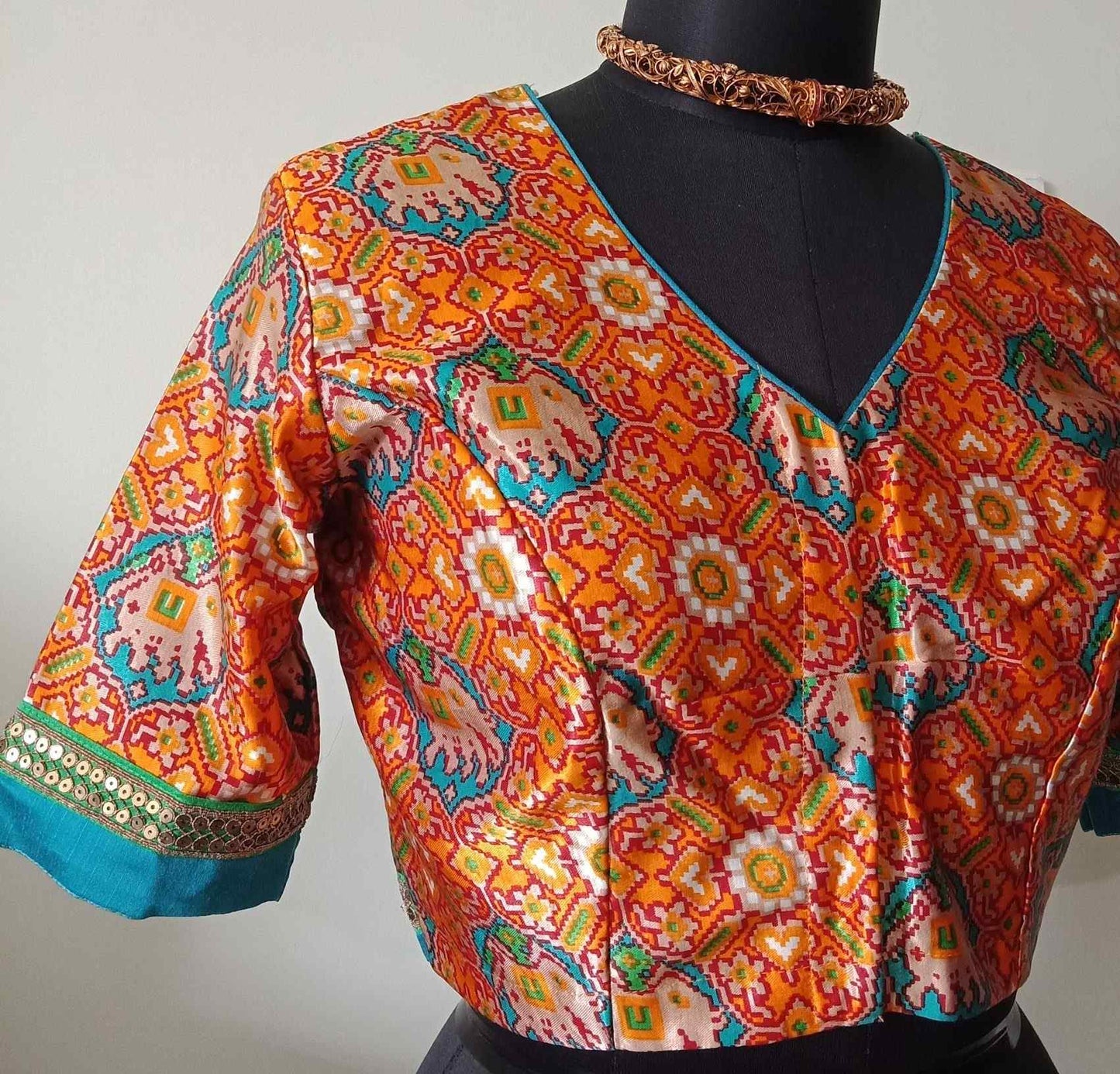 Orange Gaji Silk Patola Blouse