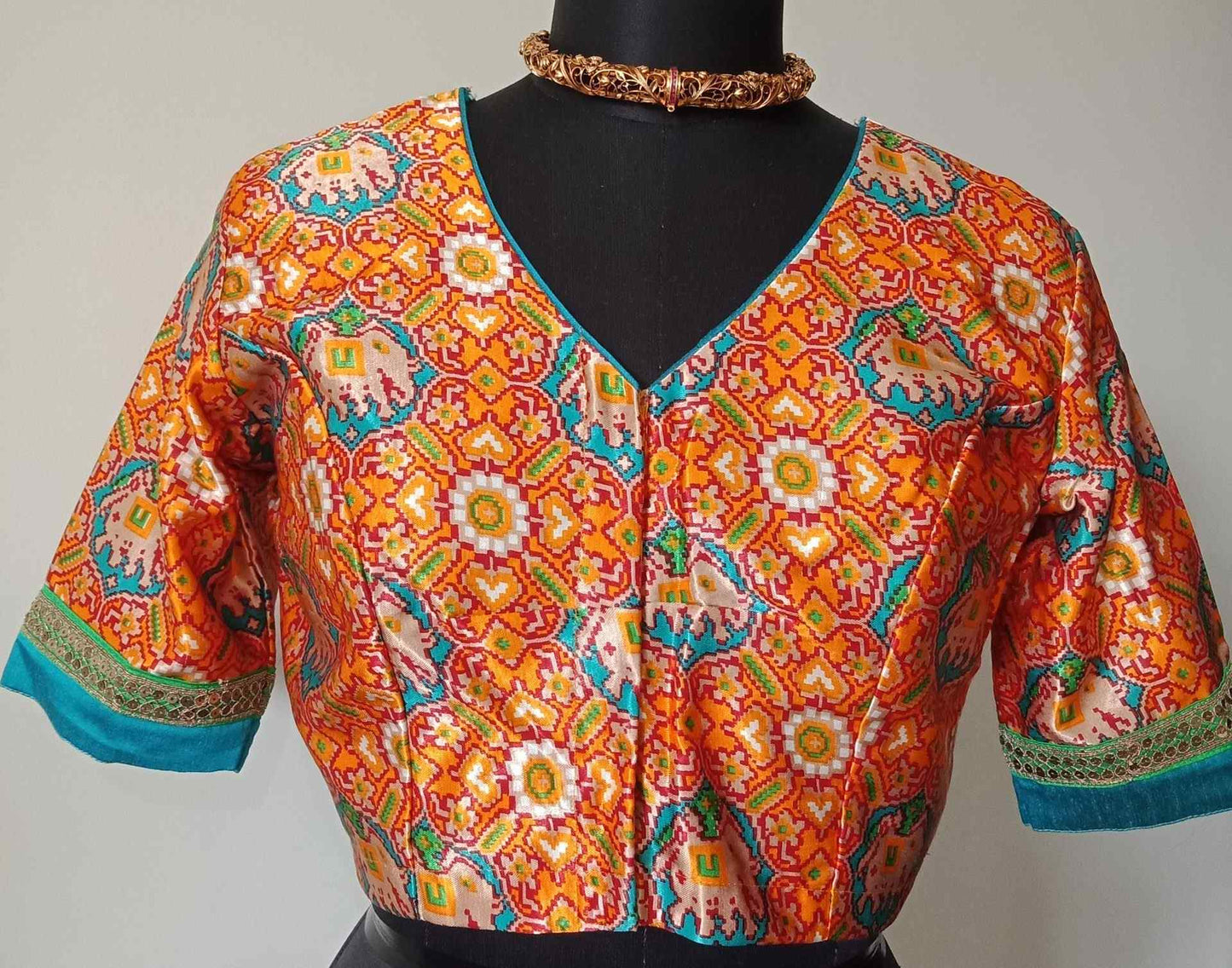 Orange Gaji Silk Patola Blouse