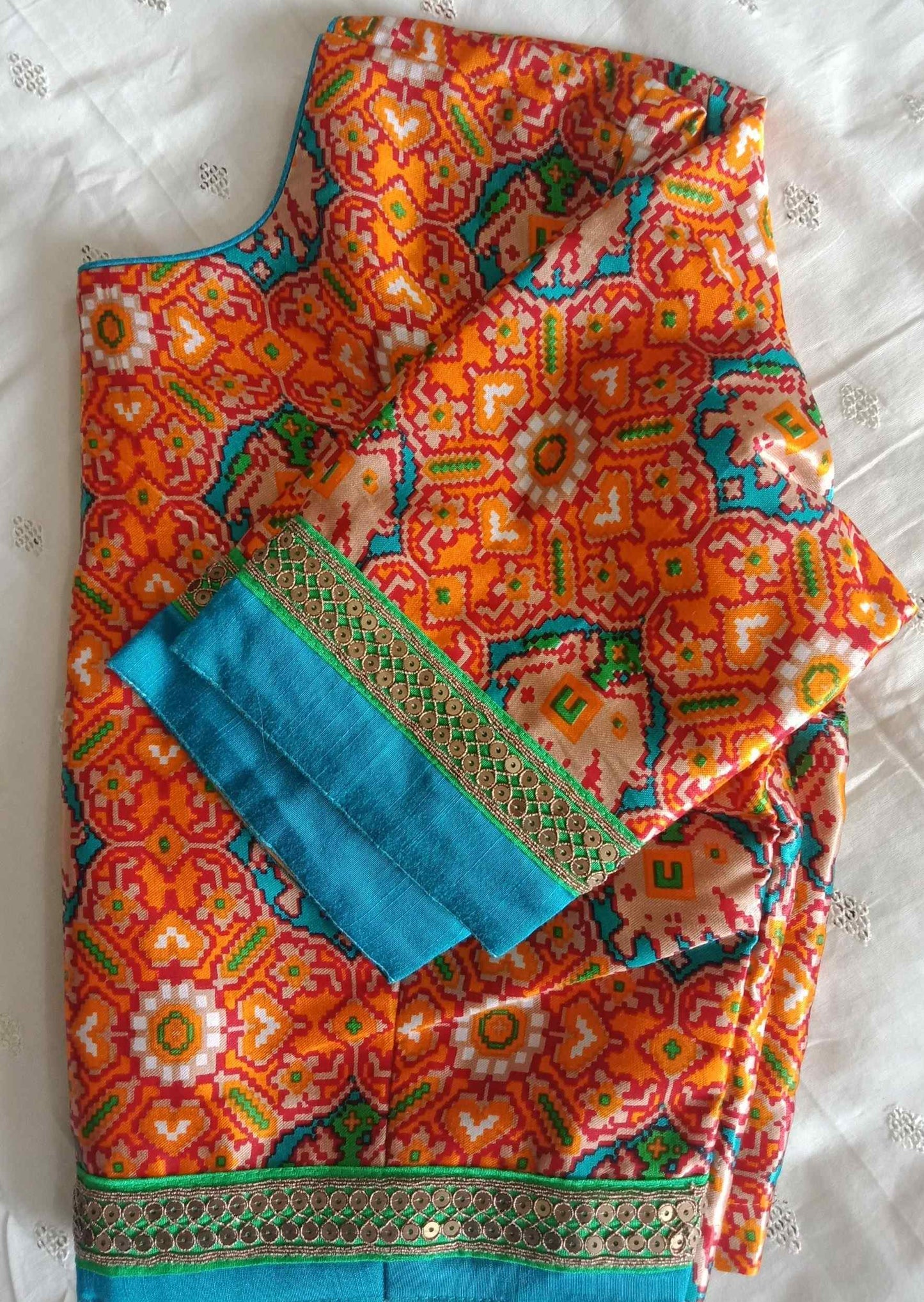 Orange Gaji Silk Patola Blouse