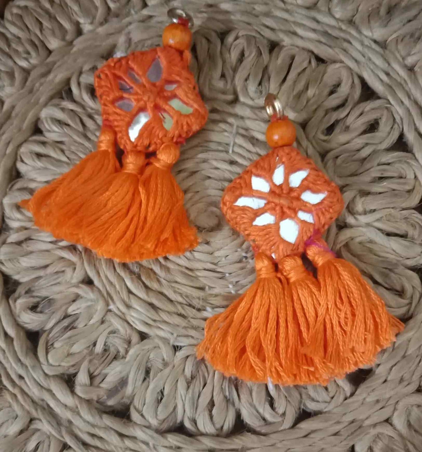 Orange Handmade Mirrorwork Tassels