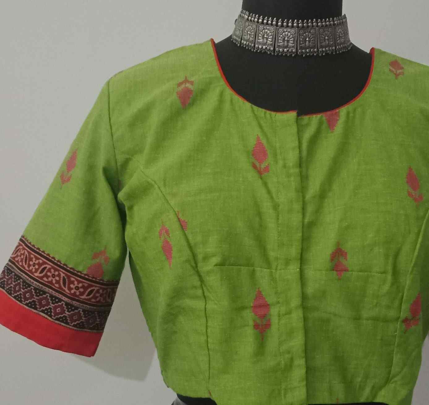 Parrot Green Jaquard Blouse