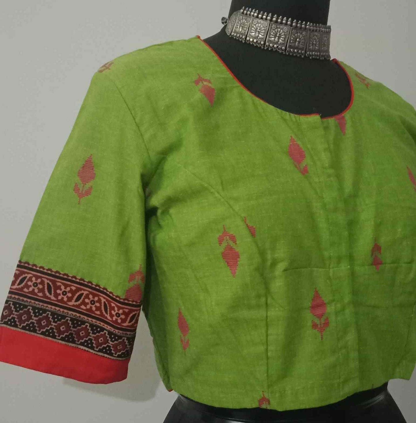Parrot Green Jaquard Blouse