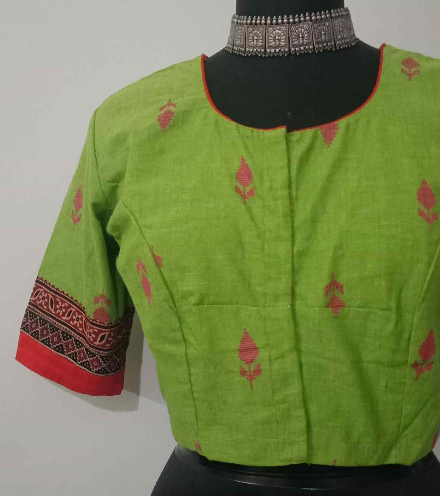 Parrot Green Jaquard Blouse