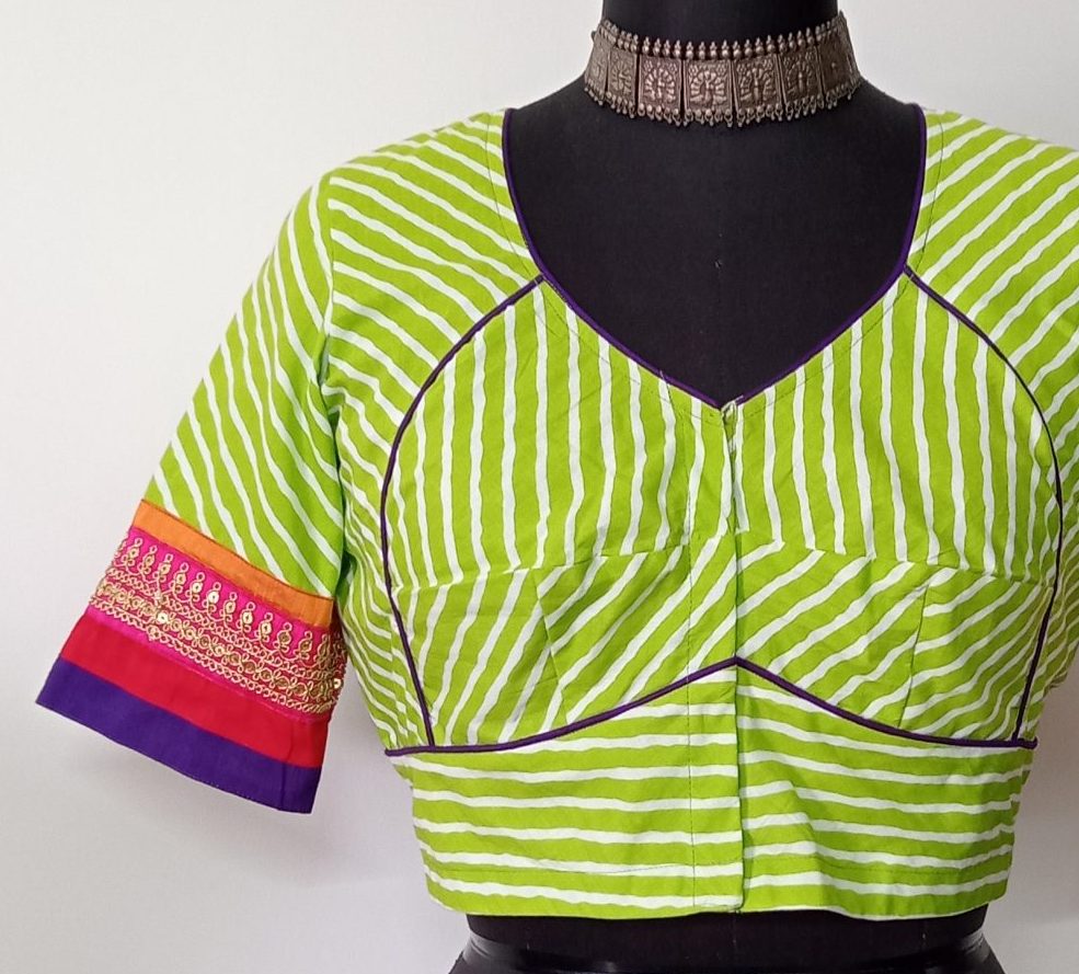 Parrot Green Leheriya Stripes Blouse