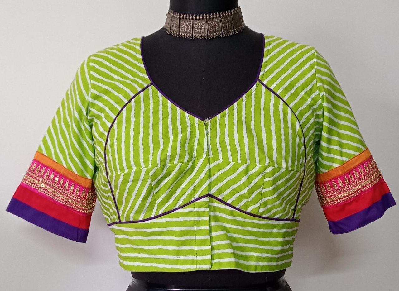 Parrot Green Leheriya Stripes Blouse