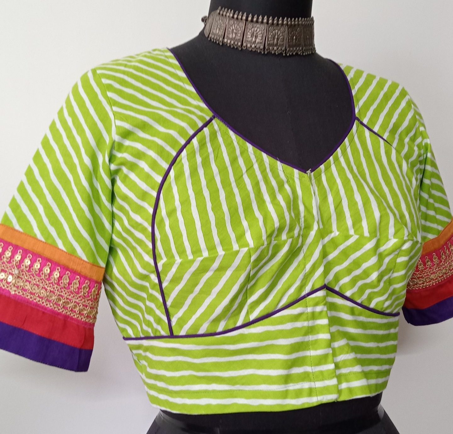 Parrot Green Leheriya Stripes Blouse