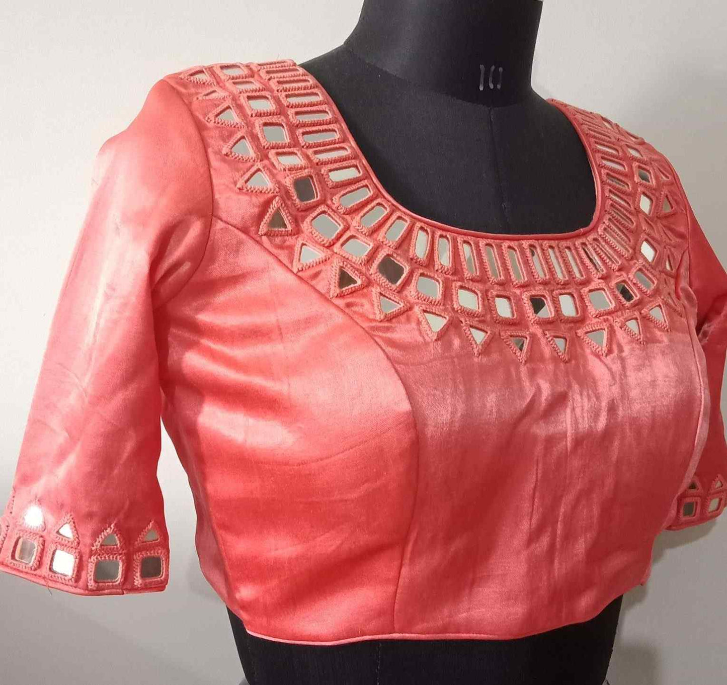 Peach Colour Gaji Silk Mirror work Blouse