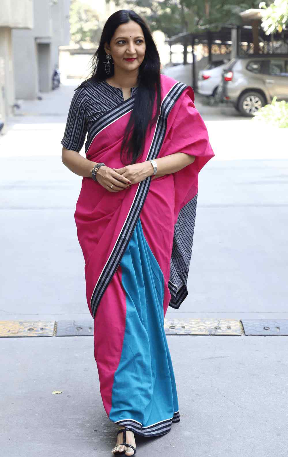 Rani-Blue Patli Pallu Mangalgiri Saree