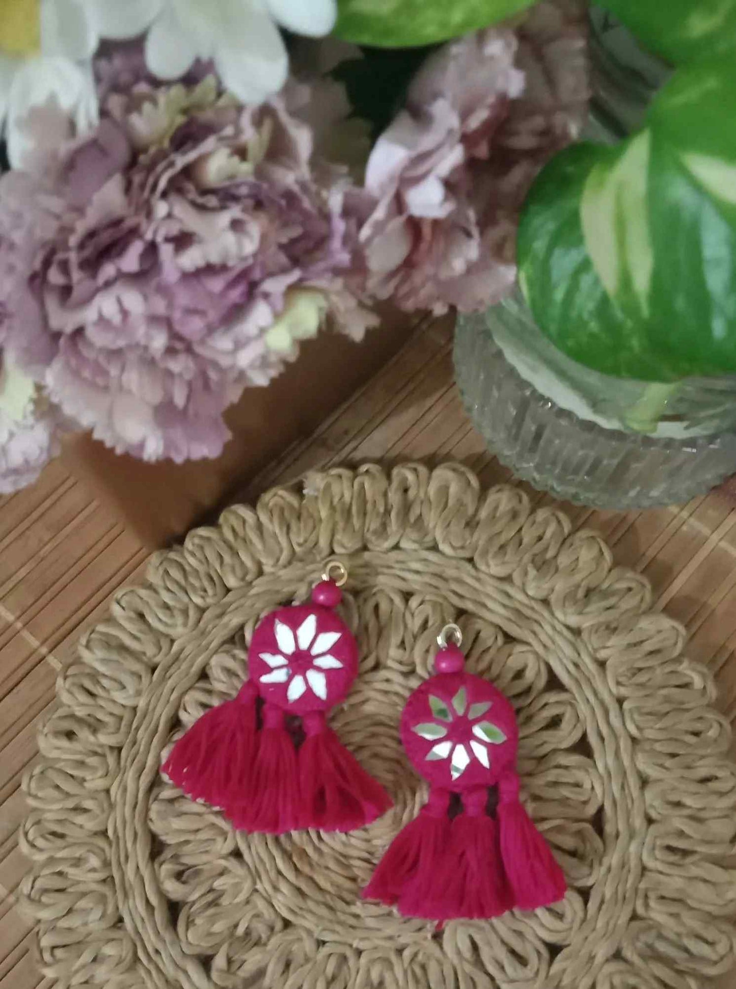 Rani Pink Handmade Mirrorwork Tassels