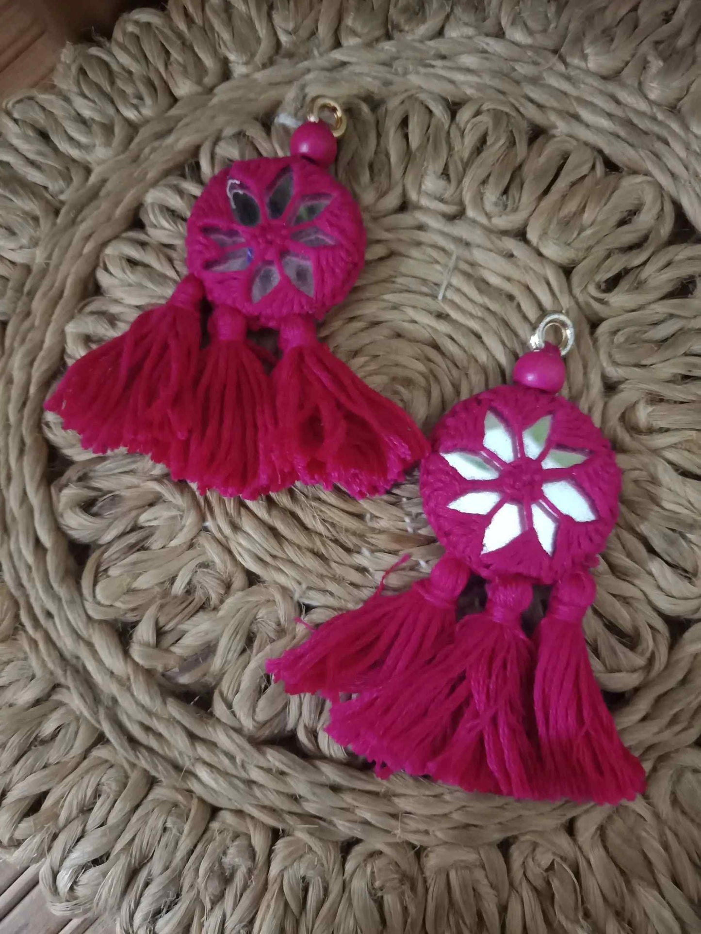 Rani Pink Handmade Mirrorwork Tassels