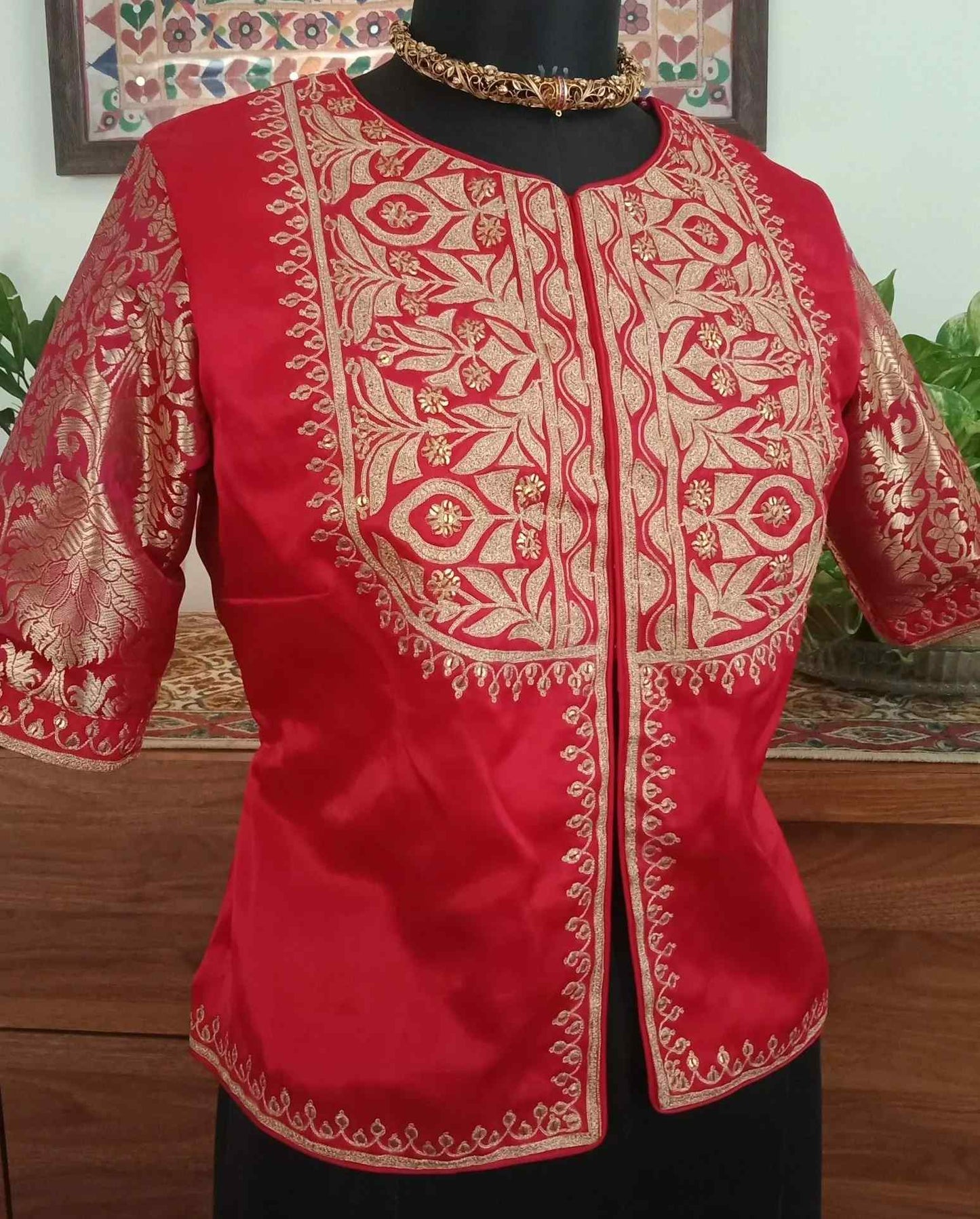 Red Gaji Silk Aari Work Blouse