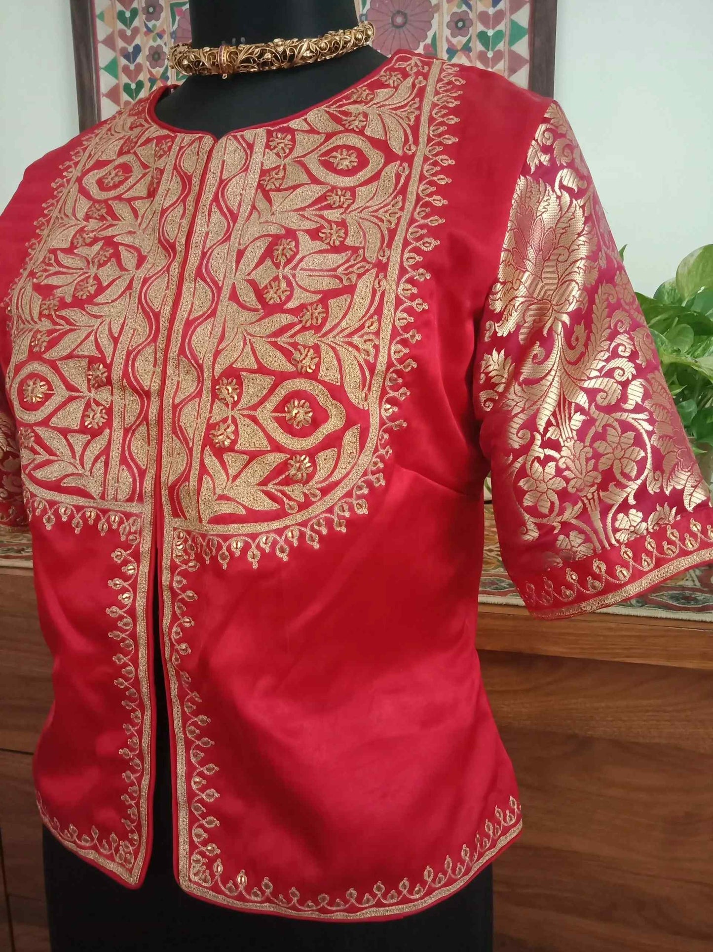 Red Gaji Silk Aari Work Blouse