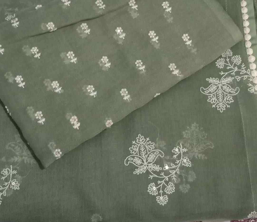 Sage Green Embroidered Linen Saree