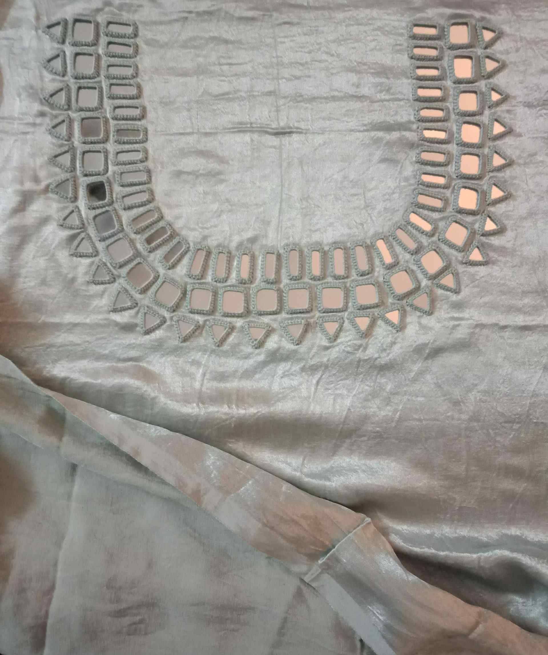 Silver Ash Grey Gaji Silk Mirrorwork Blouse