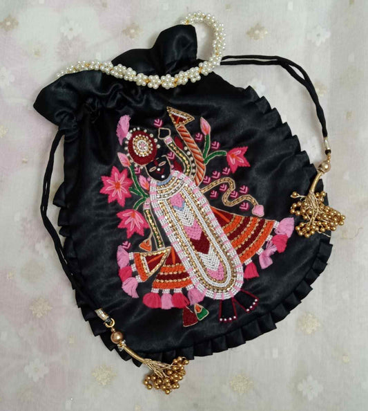 Black Colour Shreenathji Potli Bag