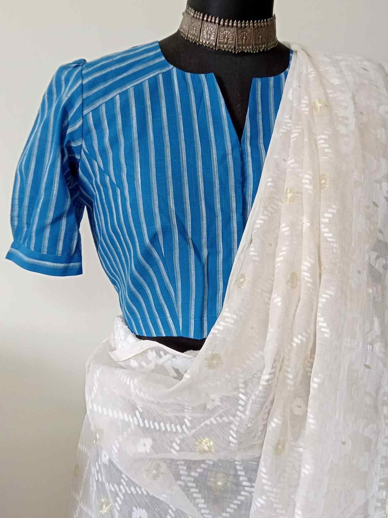 Cobalt Blue Blouse with Stripes