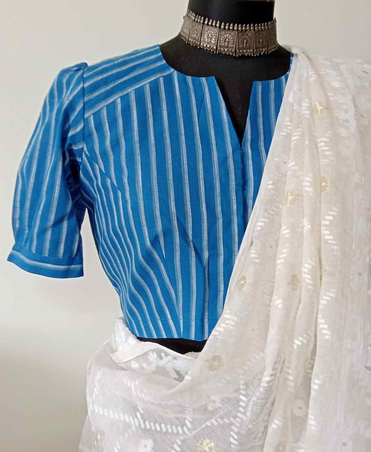 Cobalt Blue Blouse with Stripes