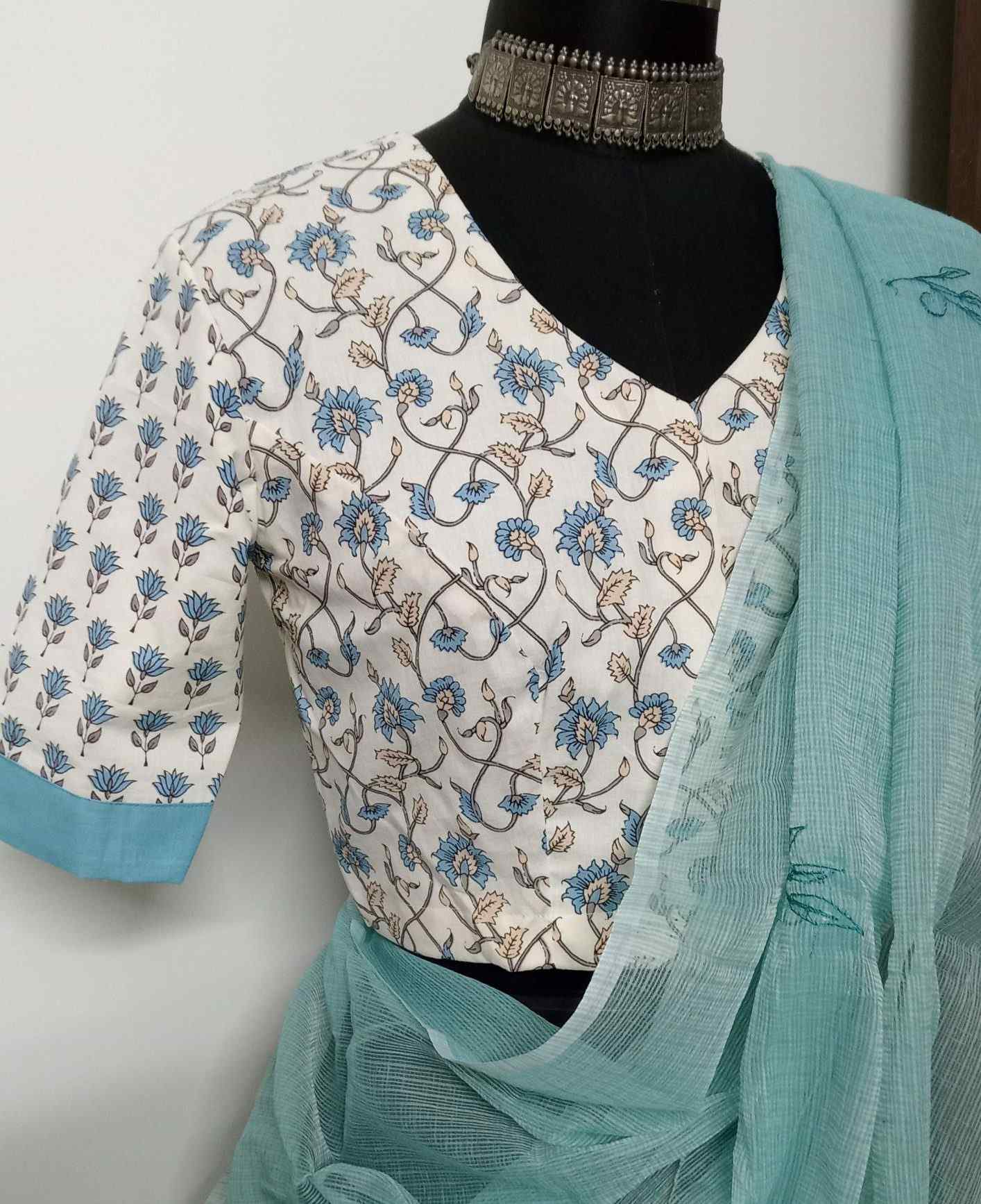 Cream Jaal Block Printed Blouse