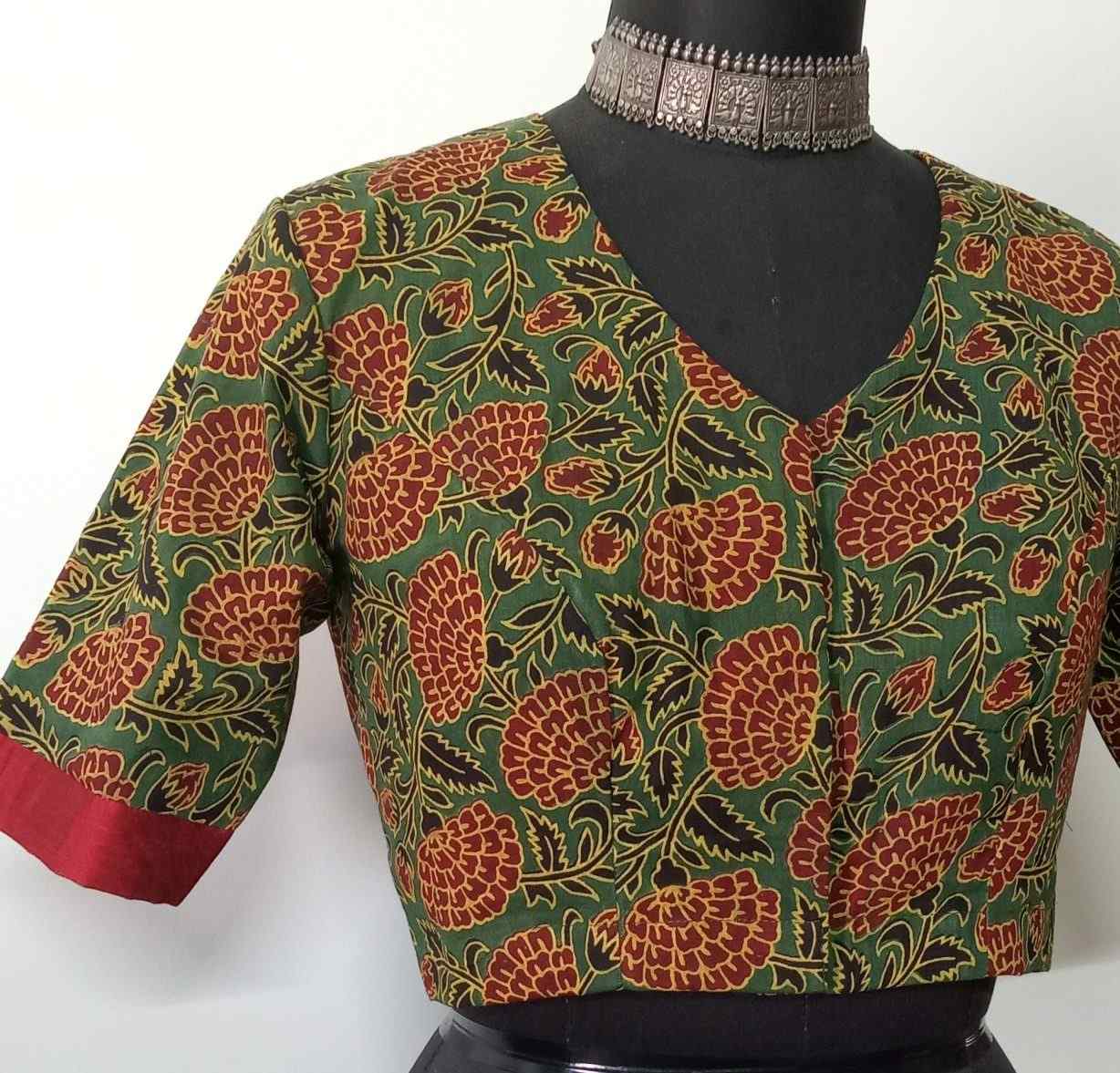 Dark Green Ajrakh Blouse