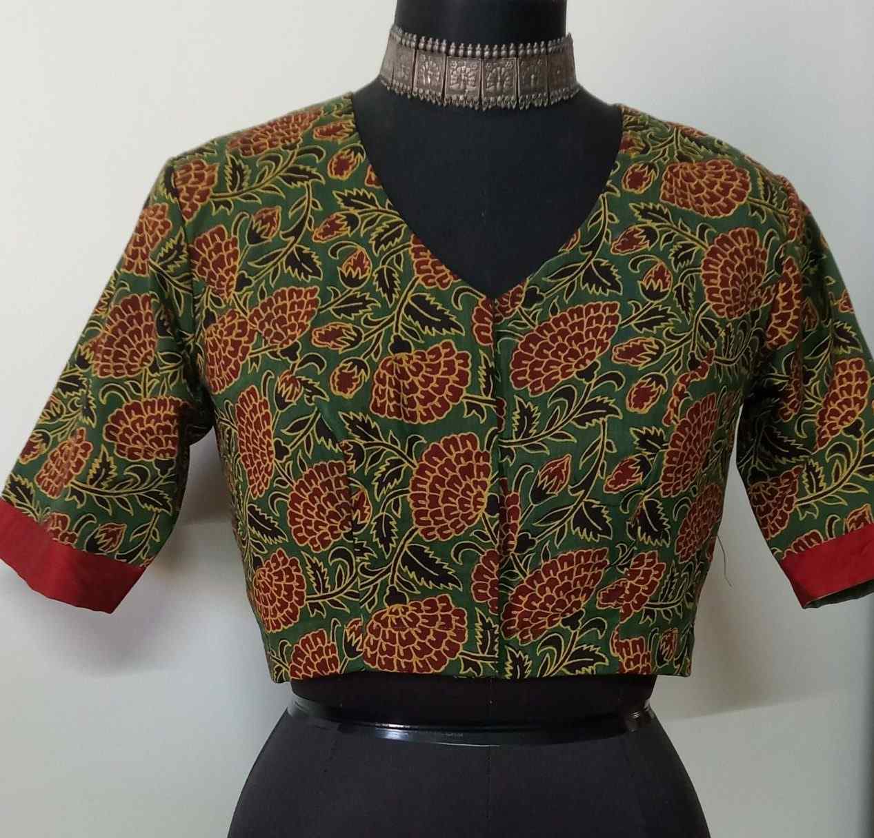 Dark Green Ajrakh Blouse