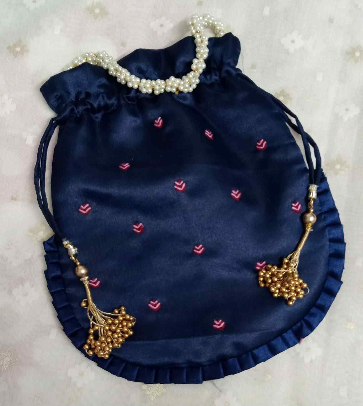 Buy Navy Blue Colour Shreenathji Potli Bag | Godhuli