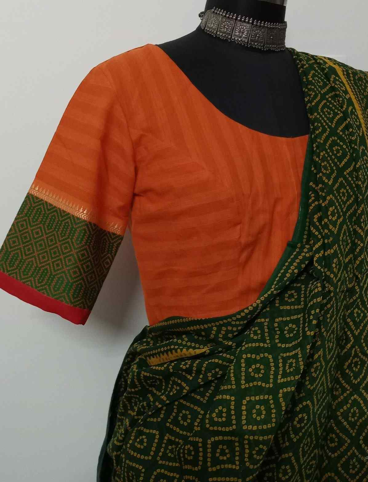 Orange Striped Blouse with Jaquard Border Sleeves