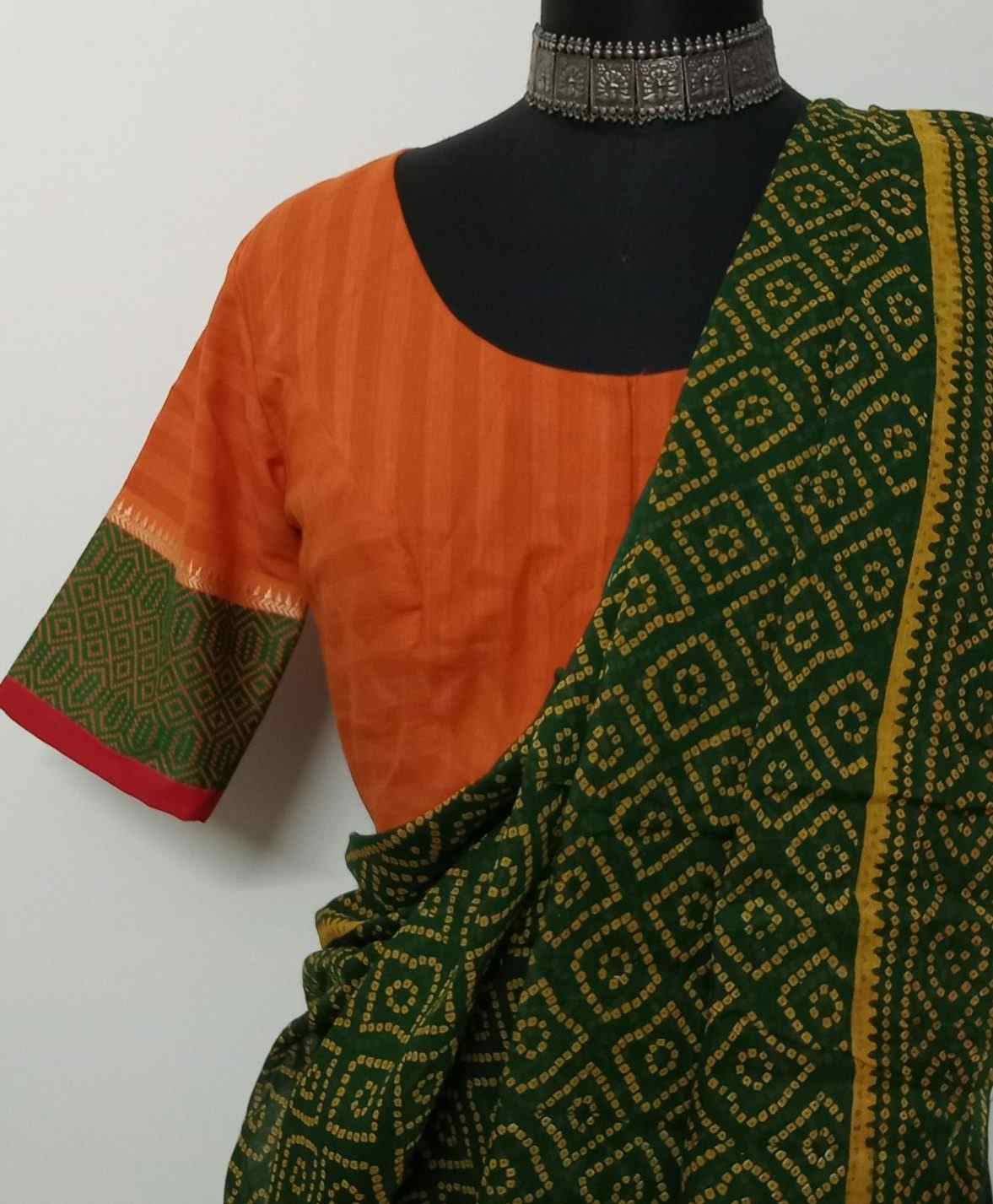 Orange Striped Blouse with Jaquard Border Sleeves