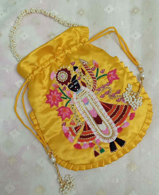 Buy Yellow Colour Shreenathji Potli Bag | Godhuli