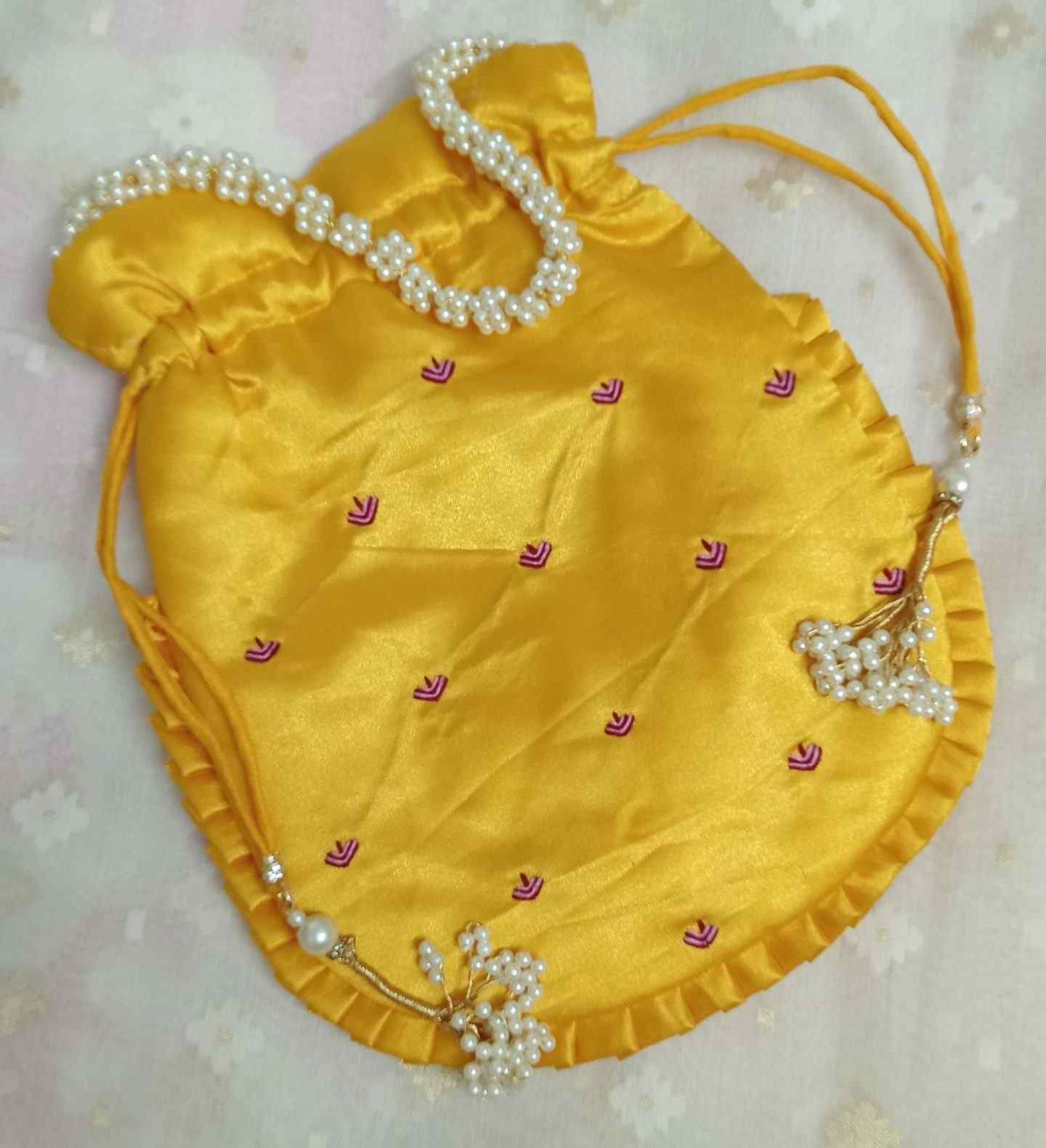 Buy Yellow Colour Shreenathji Potli Bag | Godhuli