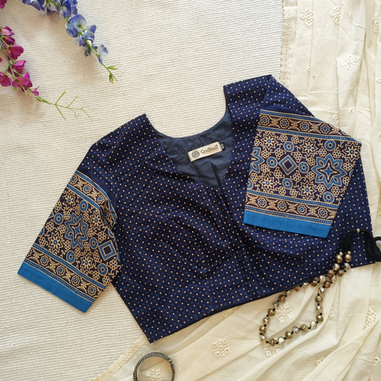 Navy Blue Dotted Gamathi Blouse