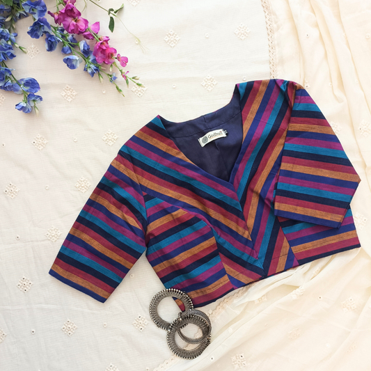 Magenta Blue Stripes Blouse