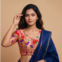 Golden Red Floral Jaal Motif Paithani Readymade Blouse | Godhuli