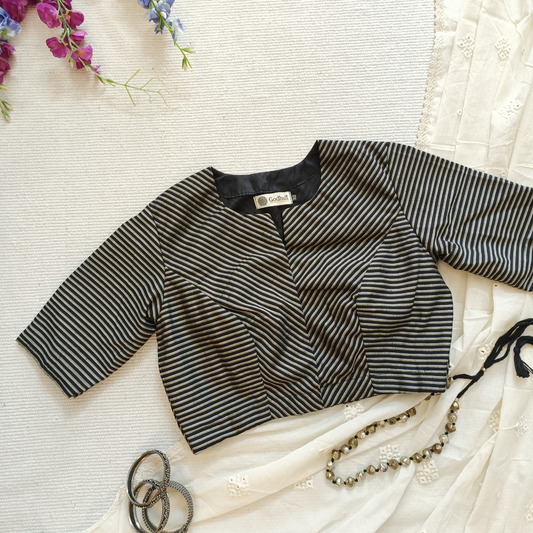 Monochrome Black Beige White Stripes Blouse