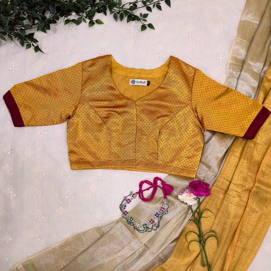Buy Mustard Dani Gaji Blouse With Maroon Broder| Godhuli