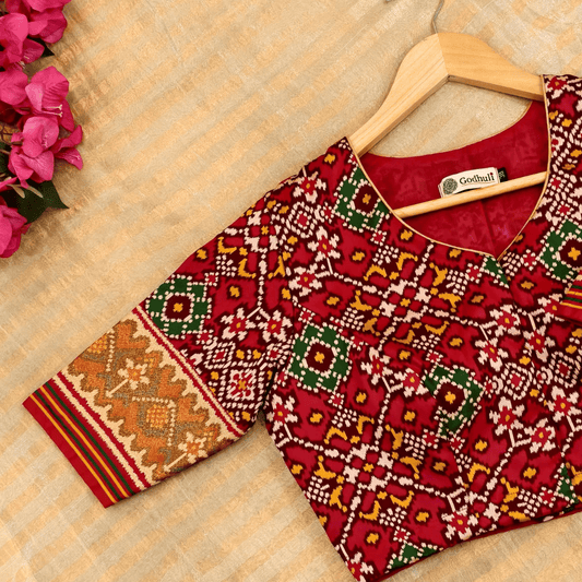Readymade Red Navratan Design Patola Blouse | Godhuli