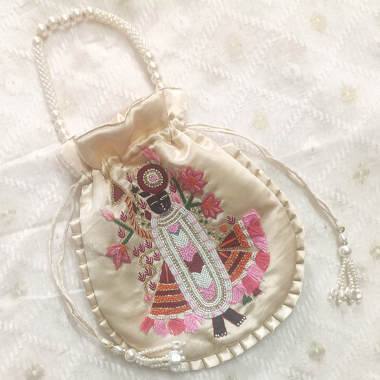 Buy Beige Colour Shreenathji Potli Bag | Godhuli