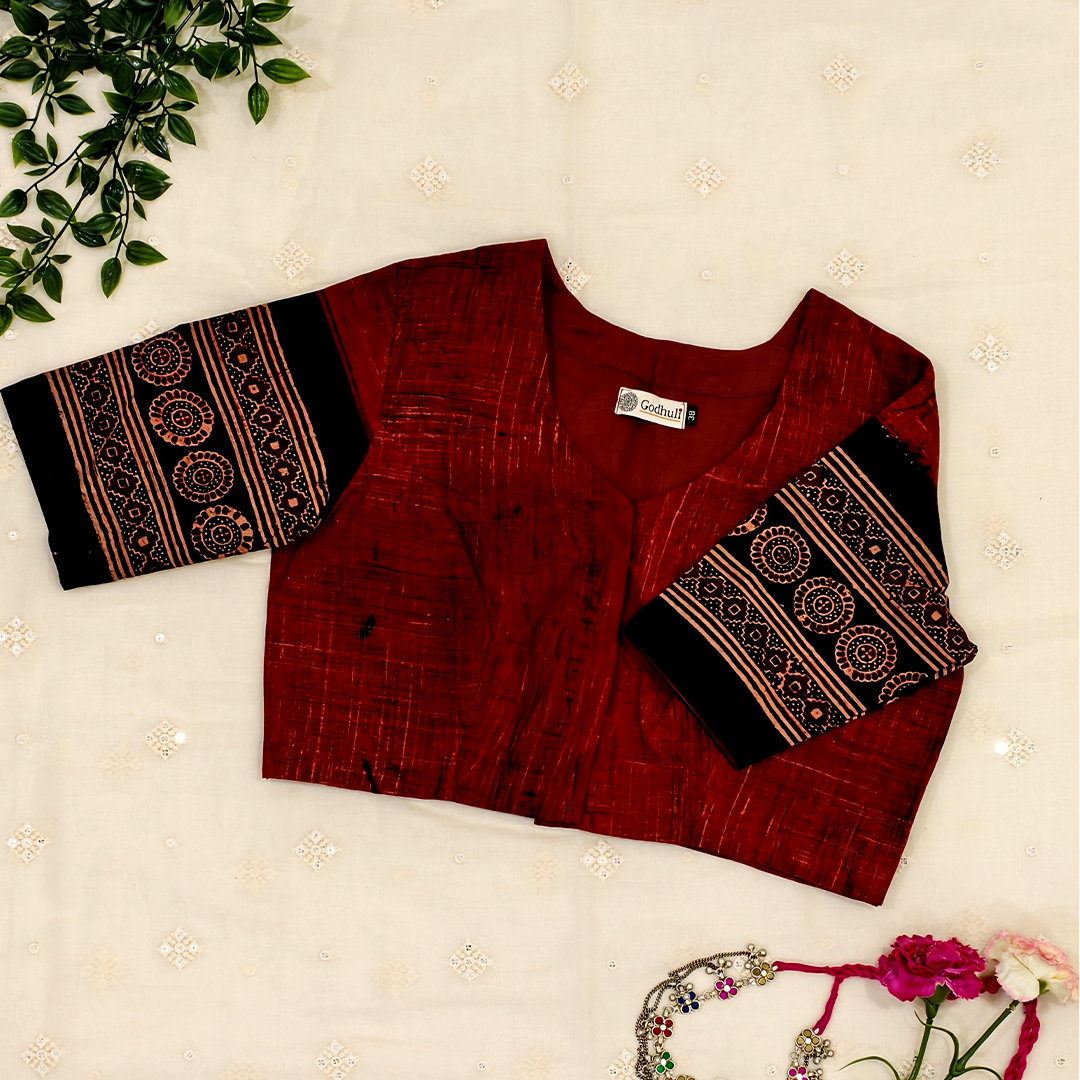 Buy Maroon Abstract Brush Design Gamathi Blouse | Godhuli