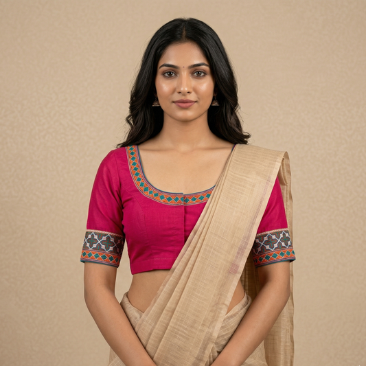 Rani Fine Machine Work Embroidery Readymade Blouse | Godhuli